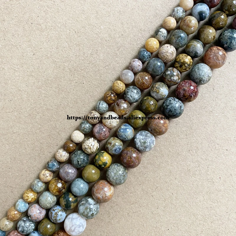 Genuine Semi-precious Natural Madagascar Mixed Colors Ocean Jasper Stone Round Loose Beads 6 8 10MM For Jewelry Making DIY