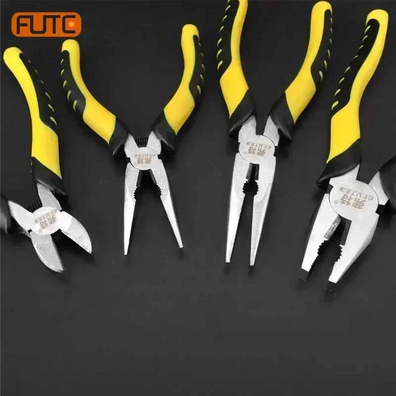 FUTE Handle Electrician Wire Pliers 8/6-in Cutter Crimping Pliers Multifunctional Hardware Hand Tools Stripping Pliers Household