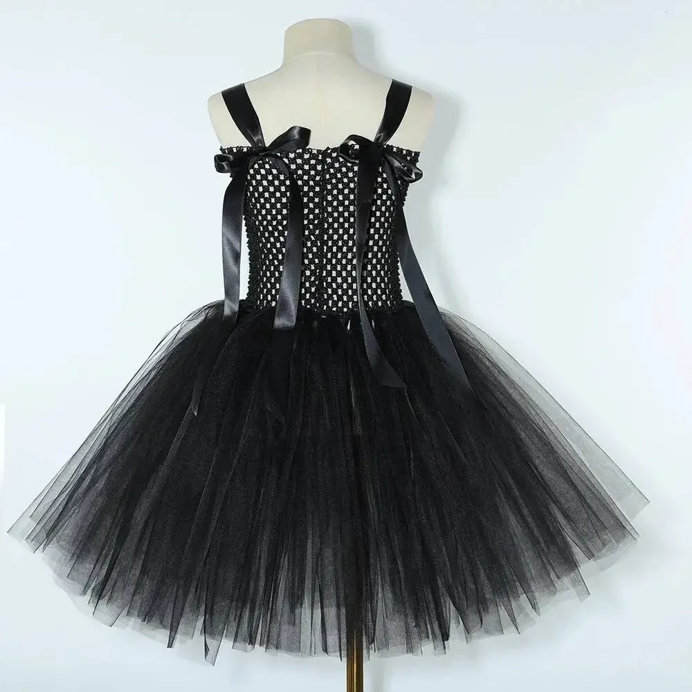 أزياء الفأر الأسود للفتيات الصغيرات فستان باليه على شكل فأر حيوان للأطفال في عيد الهالوين مع ذيل ربطة عنق على شكل آذان #4