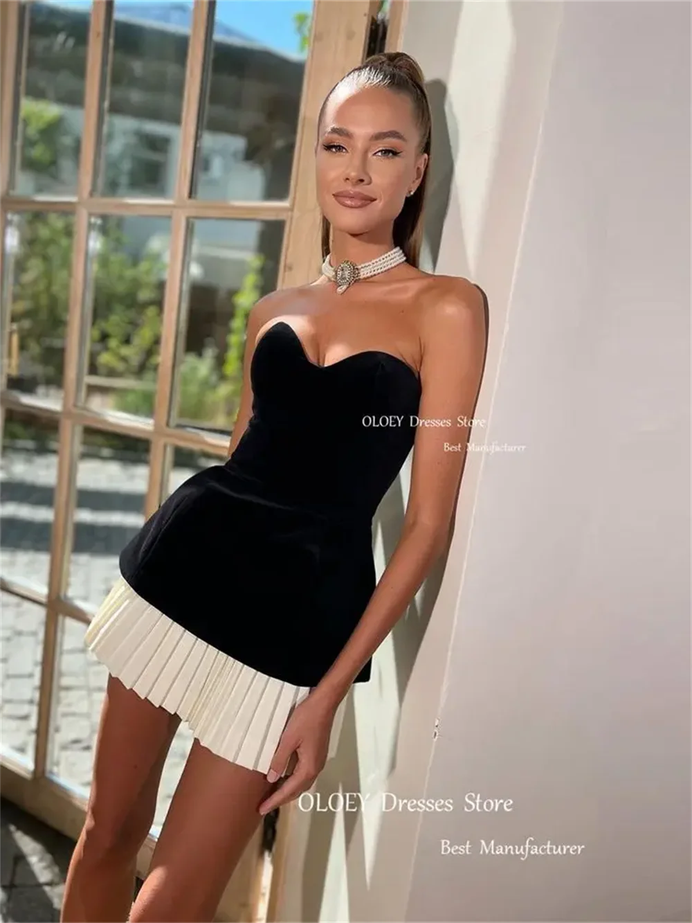 

Giyu Modern Black And White Velvet Short Pary Cocktail Dress Sweetheart A Line Mini Sexy Prom Gowns Formal Evening Dress