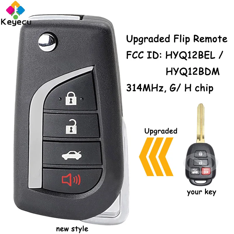 

KEYECU Upgraded Flip Remote Car Key With 4 Buttons 314MHz H G Chip for Toyota RAV4 Corolla Camry Fob FCC ID: HYQ12BEL HYQ12BDM