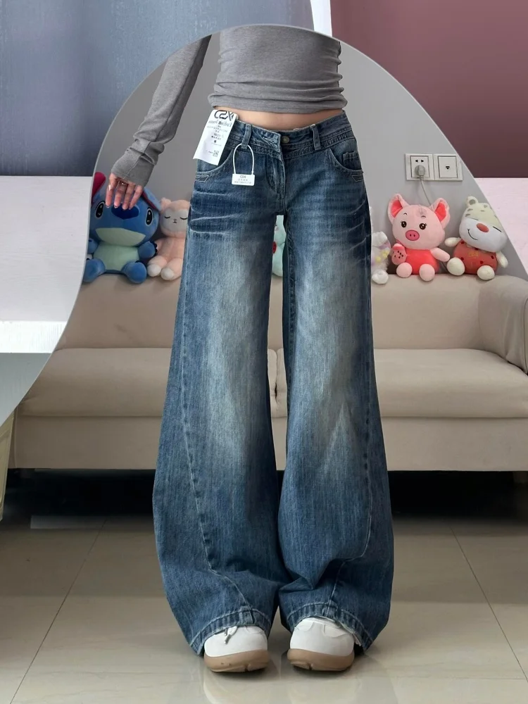 

plus Size American Retro Fce Lined Micro Flared Denim Jeans Women's Loose Not Tight Leggings Slim Wide Leg Pants