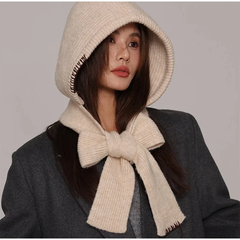 

Зимняя теплая мягкая вязаная шапка, шаль, женские шапки 2-в-1, утепленные наушники, шарф с капюшоном, дизайнерский теплый пуловер высокого качества, шапка-снуд