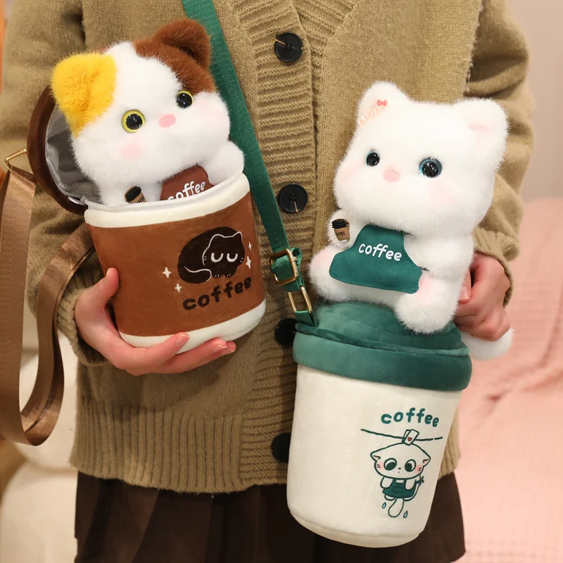 

2 in 1 Cute Cartoon Cat Doll in Coffee cup Plush Toys Creative Stuffed Toy Baby Cuddle Sleeping Pillow for Kids Gifts Home Decor