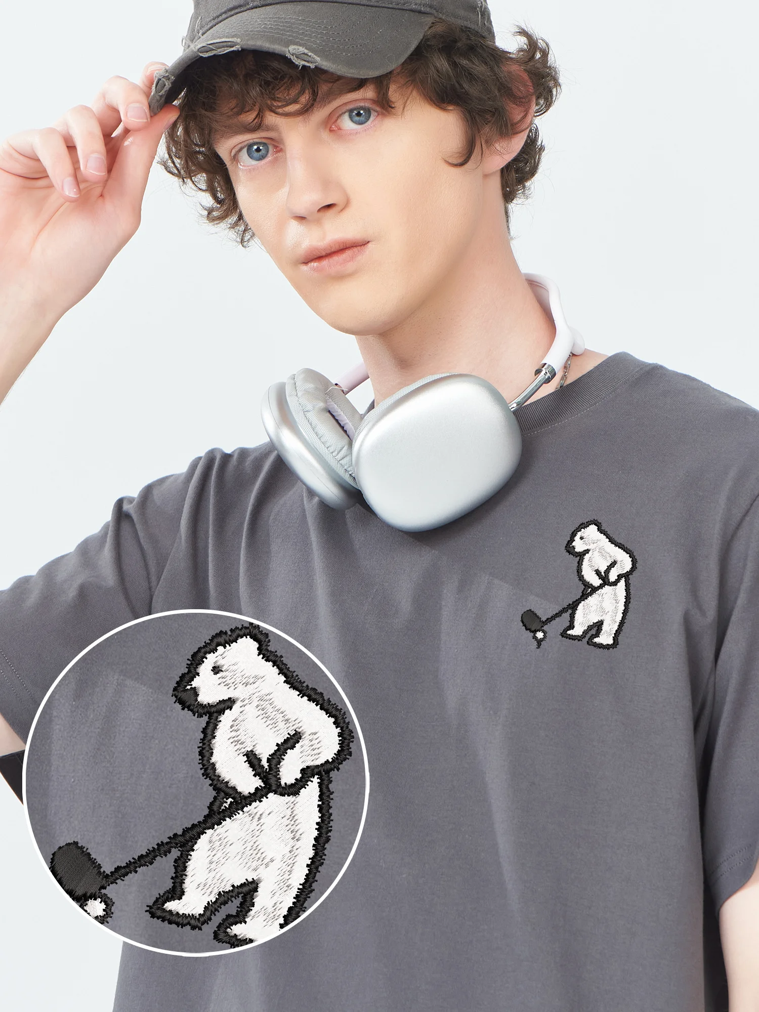 Bear Playing Golf Embroidered Camiseta Graphic Tees Brand Clothing Luxury Clothing Breathable Embroidery T-Shirt For Men Women