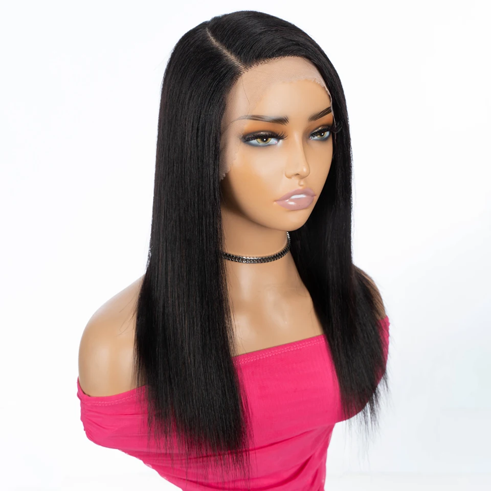 16 Inch Lace Front Wigs 100% Real Ready To Wear Left Side Lace Brazilian Hair Wigs Straight Bob Human Hair Wigs For Women