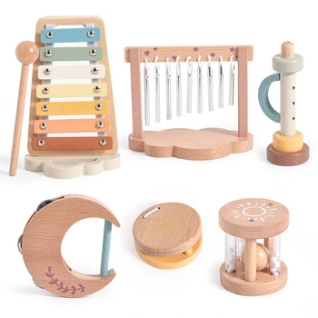 Montessori ชุดเครื่องดนตรีไม้เด็ก Early Musical Educational Interactive ของเล่น Multi-Functional ทารกแรกเกิด Cloud Instrument ของขวัญ