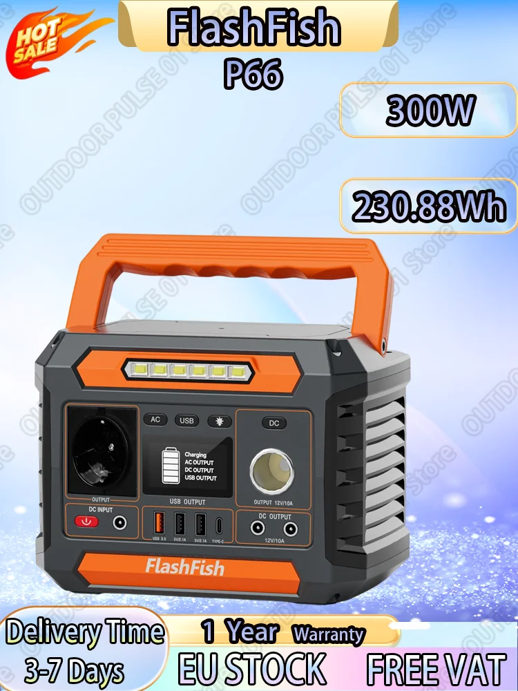 FlashFish P66 centrale électrique Portable 300W générateur 230.88Wh batterie de secours à domicile Camping en plein air puissance Mobile facile à transporter