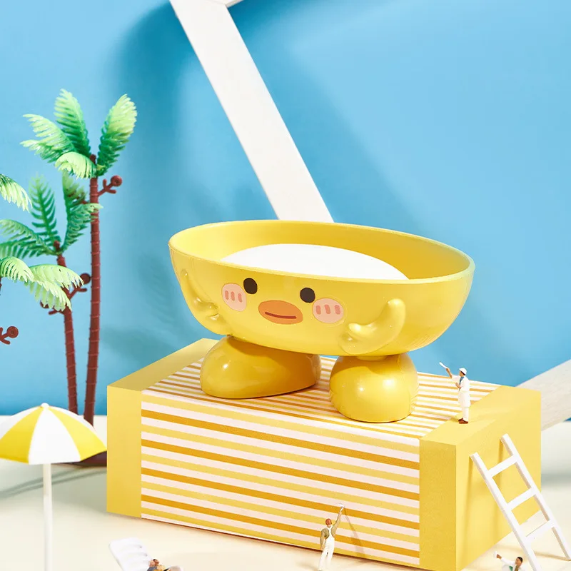 1PCS Little yellow duck soap box bathroom shelf cartoon thickened plastic drain soap box household creative soap holder