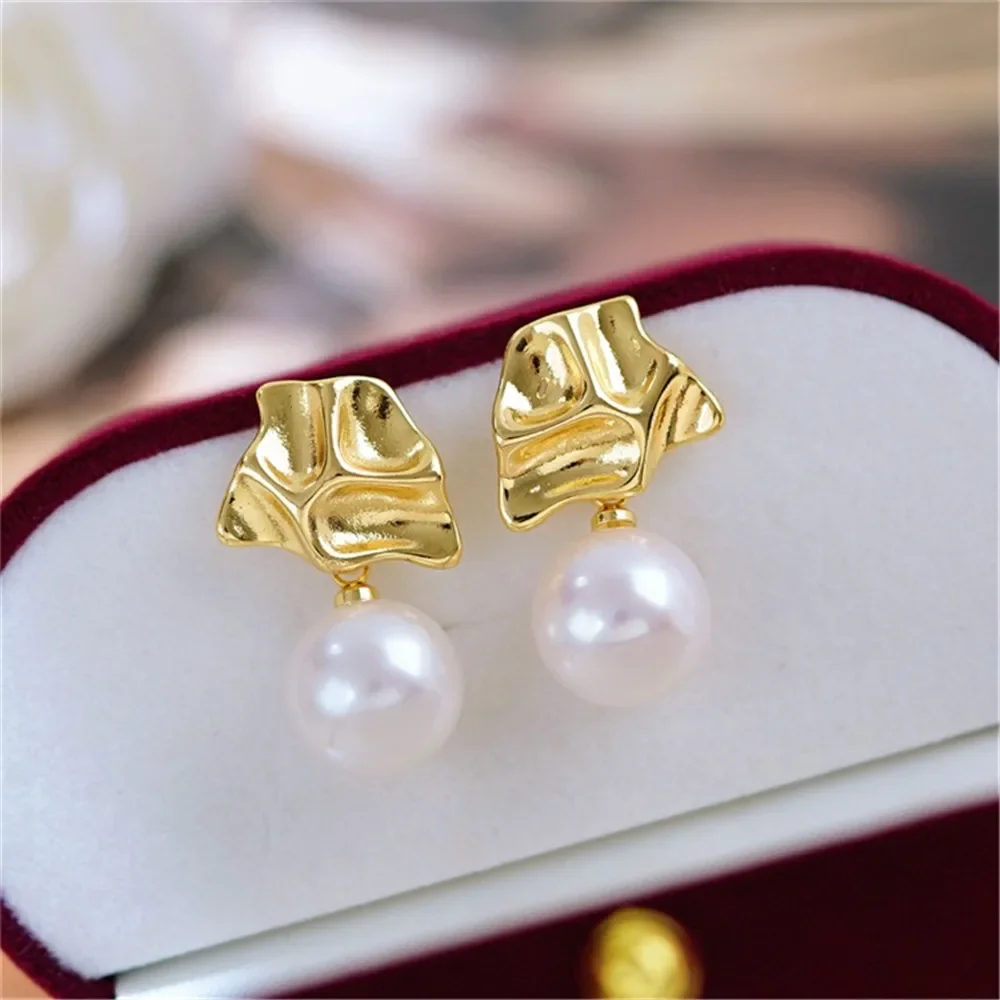 18K Gold Color Earrings Hoops High Quality Jewelry Making Supplies Diy Findings Accessories No Pearl E040