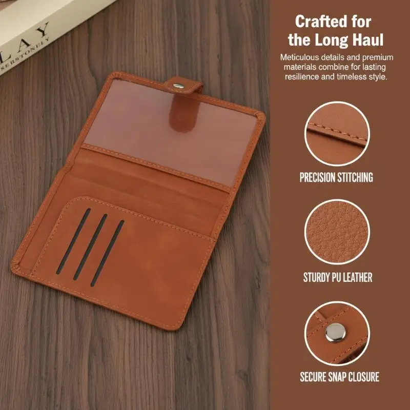 Lightweight PU Leather Passport Cover Airplane Embossed Snap Button Compact Travel Passport Holder for Family Trips