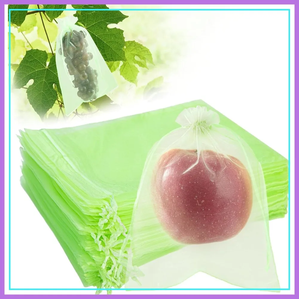 

50PCS Fruit Protection Bags with Drawstring, 6x8 Inch Green Organza Produce Bags for Garden