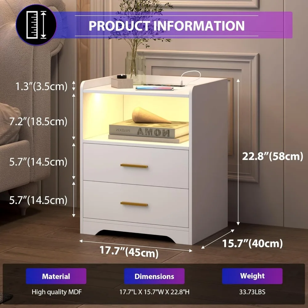 منضدة ذكية حديثة مع مصابيح LED بيضاء، ومحطة شحن، وإضاءة RGB ذات 24 لونًا، تتميز بإضاءة مستشعر بشري لجانبنا