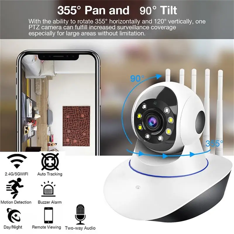 

5 Antennas WiFI Camera With Night Vision Baby Monitor Security Protection Auto Focus Smart Home Surveillance 5G/2.4G Webcam