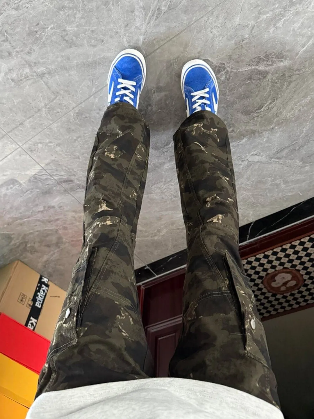 

Американские камуфляжные брюки в стиле ретро, мужские летние тонкие большие брюки для спецодежды, утягивающие удлиняющие ноги, микро-расклешенные ножи...