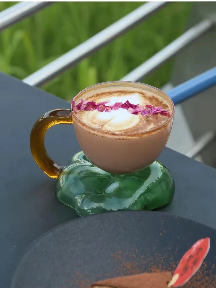 

Multicolor Floating Cloud Glass Drinking Mug Home Breakfast Coffee Cup High-value Couple Gifts