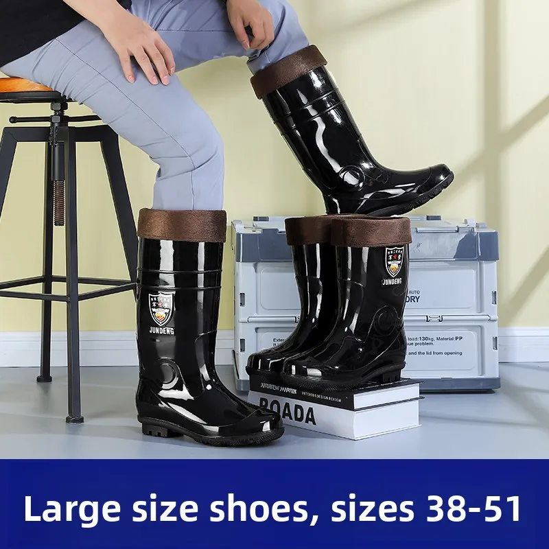Large Size Military Boots Men's Rain Boots Mid-Calf Fleece Lined High-Calf Waterproof Plastic Shoes for Youth And Middle-Aged view 4