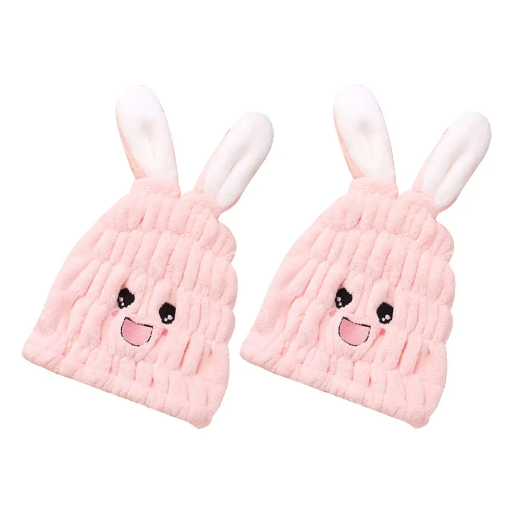 

2pcs Dry Hair Towel Shower Cap Fast Drying Turban Rabbit Ears Super Absorbent Microfiber Kids Bath Hat Wet Hair Wrap