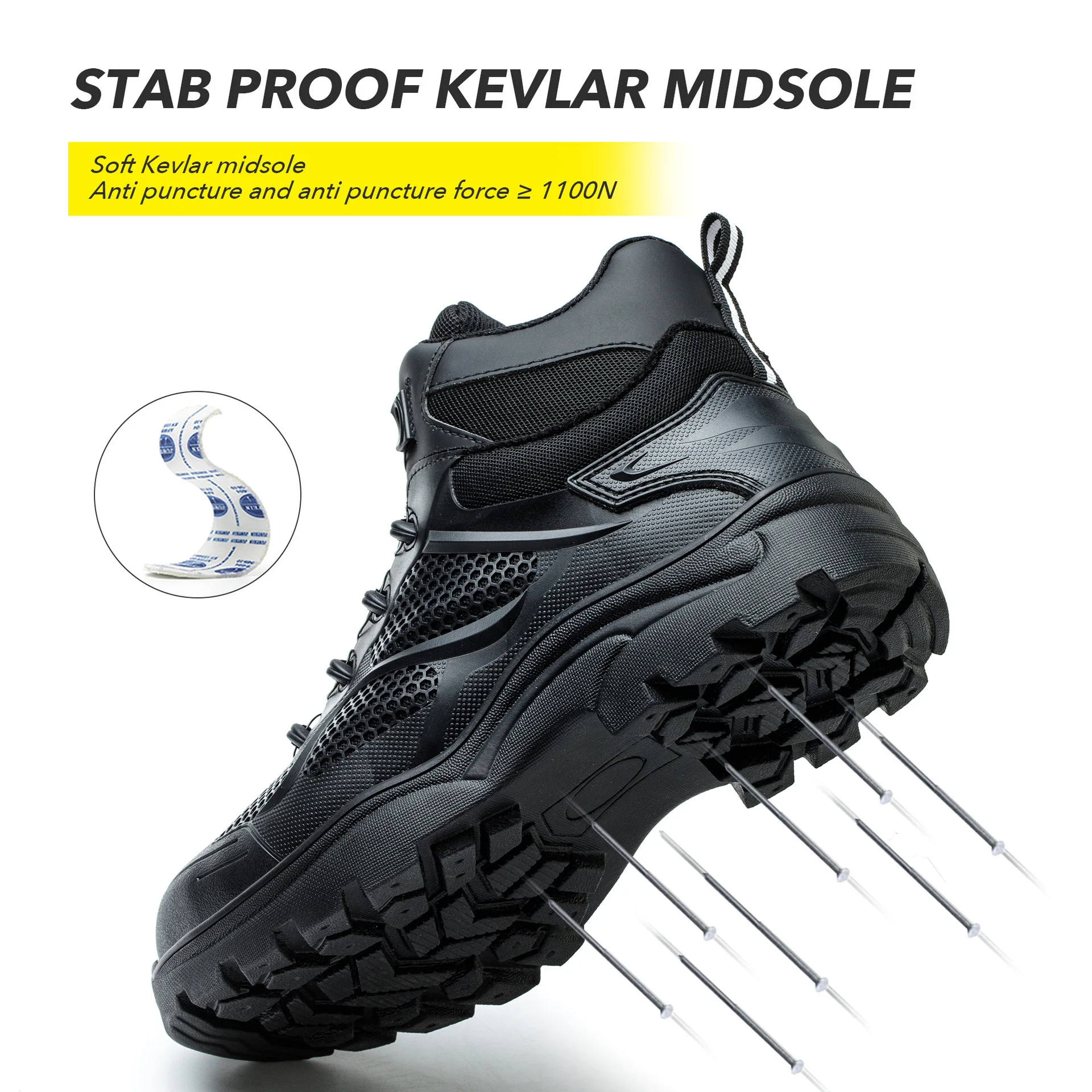 Black high-top padded anti-smash anti-puncture steel head safety shoes lightweight breathable wear-resistant work shoes