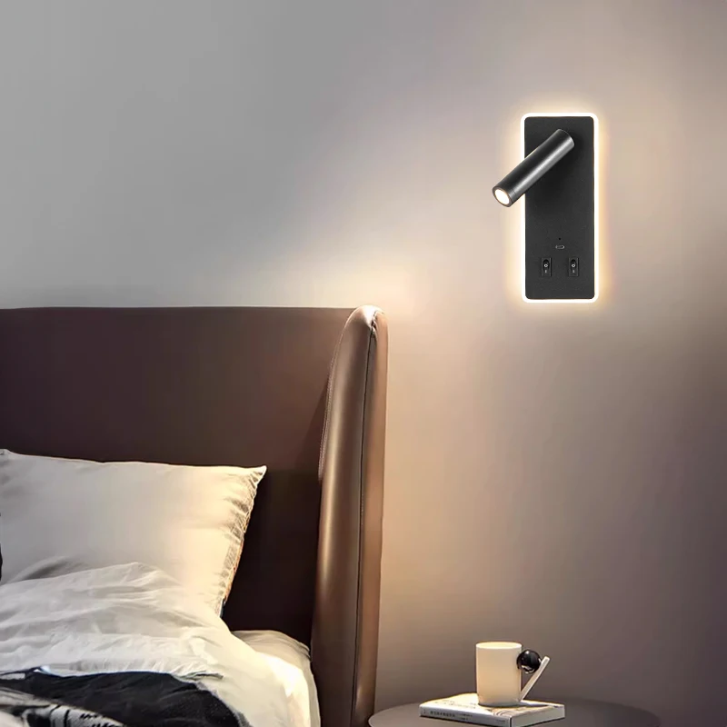 Indoor Wall Lamp for Bedroom and Bedside Lighting Decor, 2 Switch Reading Light, Wiring Free, Magnetic Suction Charging, 5200mAh