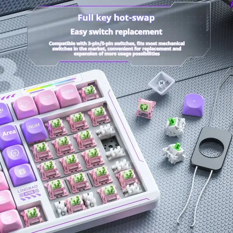 Lingbao K98 Wireless Mechanical Keyboard Tri Mode Connection Full Key Hot Plug Game E-Sports Keyboard Peripherals Halloween Gift