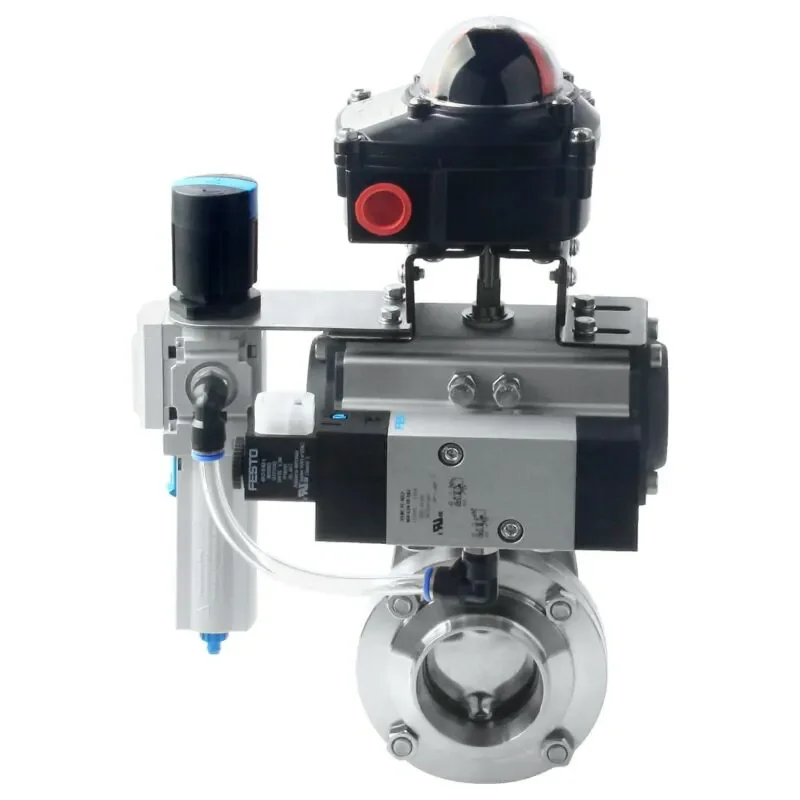Stainless Steel 316L Horizontal Pneumatic Butterfly Valve Normally Closed With Control Box
