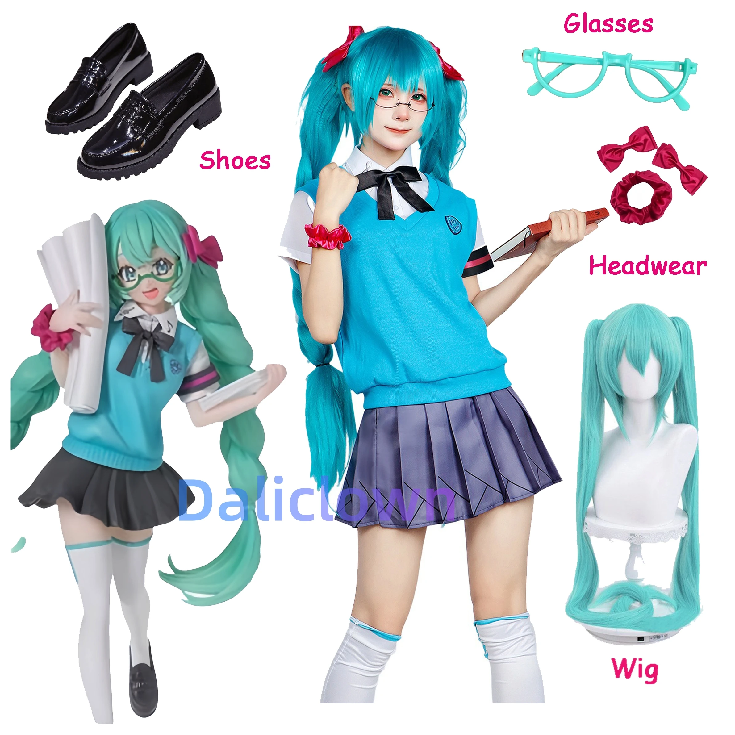 

Miku Cosplay Costume 16th Anniversary VOCALOID Cosplay Girl School JK Uniform Wig Anime Cosplay Halloween Costume For Women