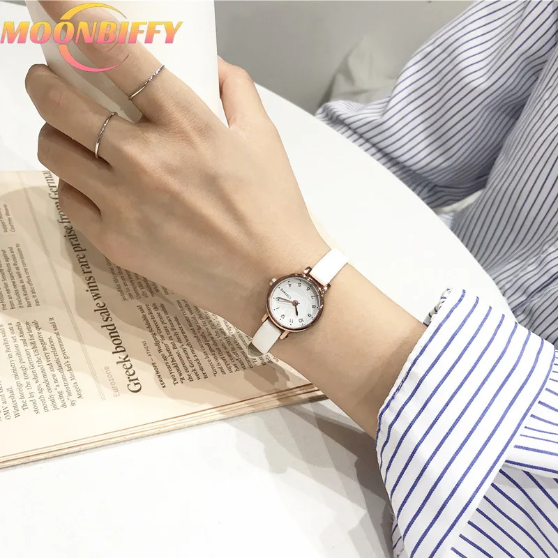 

Women's Fashion White Small Watches 2022 Ulzzang Brand Ladies Quartz Wristwatch Simple Retr Montre Femme with Leather Band Clock