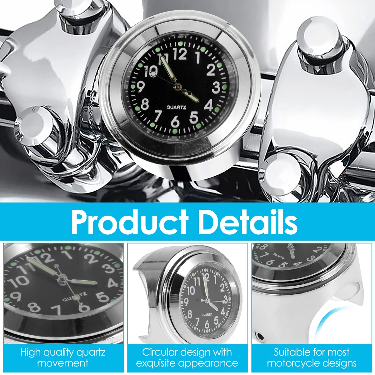 Motorcycle Handlebar Clock Thermometer 7/8in Waterproof Handlebar Clock Watch Racing Thermometer For Harley Honda Yamaha Accesso - view 6