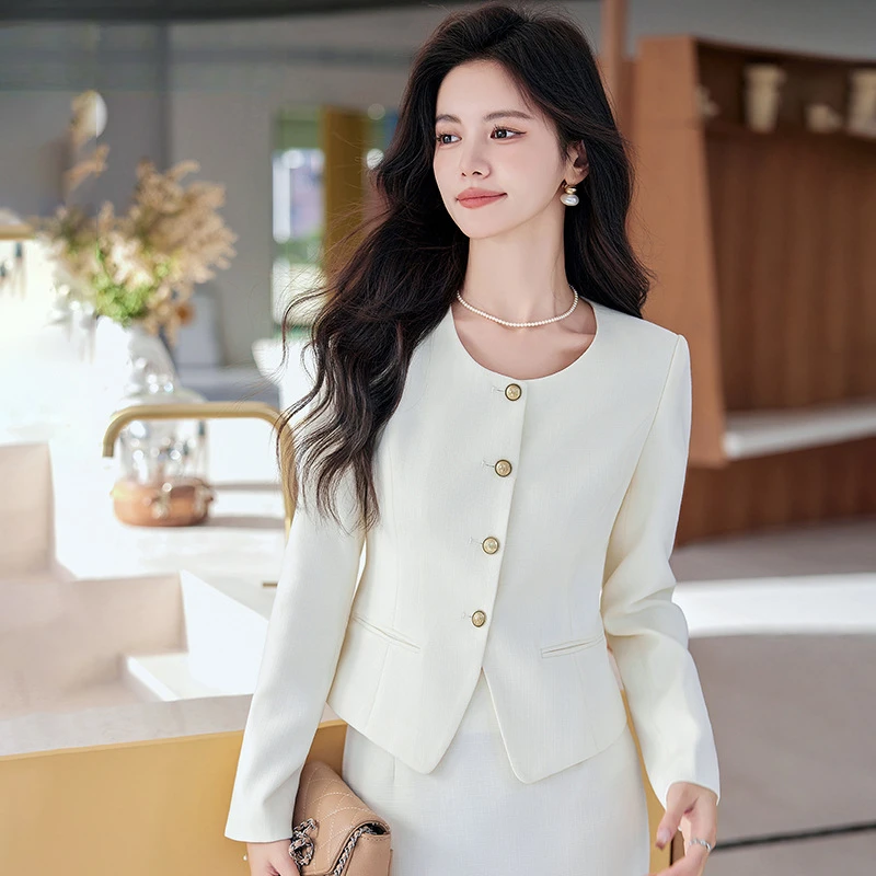 

Новый женский костюм-двойка 2026: пиджак с длинным рукавом и юбка, приталенный, для офиса, деловой, элегантный, профессиональный