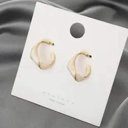 Purple White Green Colors Enamel Distortion C-type Drop Earrings for Women Simple Trend Creative Geometry Ear Jewelry Wholesale