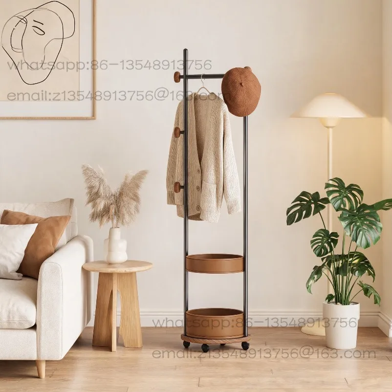 Light luxury removable coat rack Bedroom floor stainless steel hanger with wheel storage rack