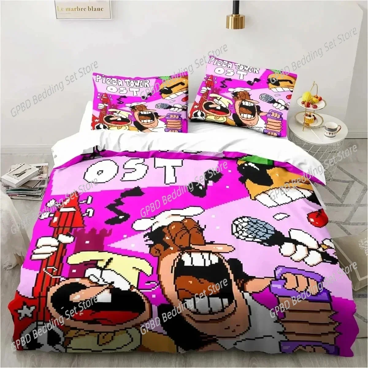 3D Print Pizza Tower Classic Pixel Style Game Comfortable Duvet Quilt Cover Pillowcase Bedding Set Children Bedroom Home Textile