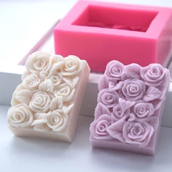 3D Rose prostokąt mydło formy silikonowe kwiaty robienie mydła formy Handmade ciasto deser czekoladowy forma do pieczenia świeca zapasy rzemieślnicze