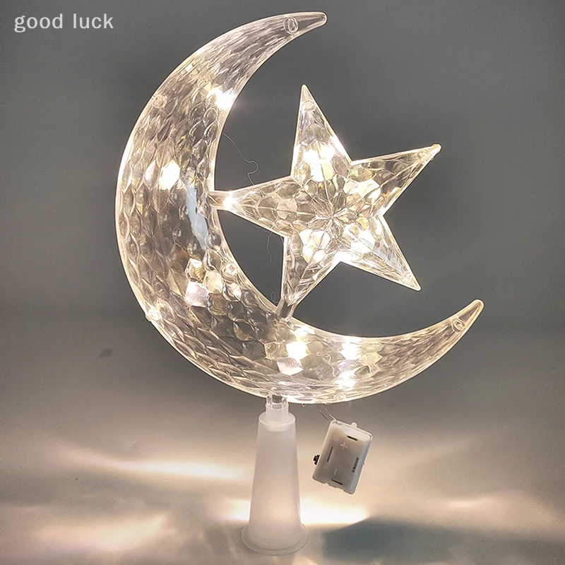 สําหรับ Eid Mubarak มุสลิมเครื่องประดับรอมฎอนตกแต่ง LED Moon Star ต้นคริสต์มาส Topper ตกแต่ง Moon Star โคมไฟ