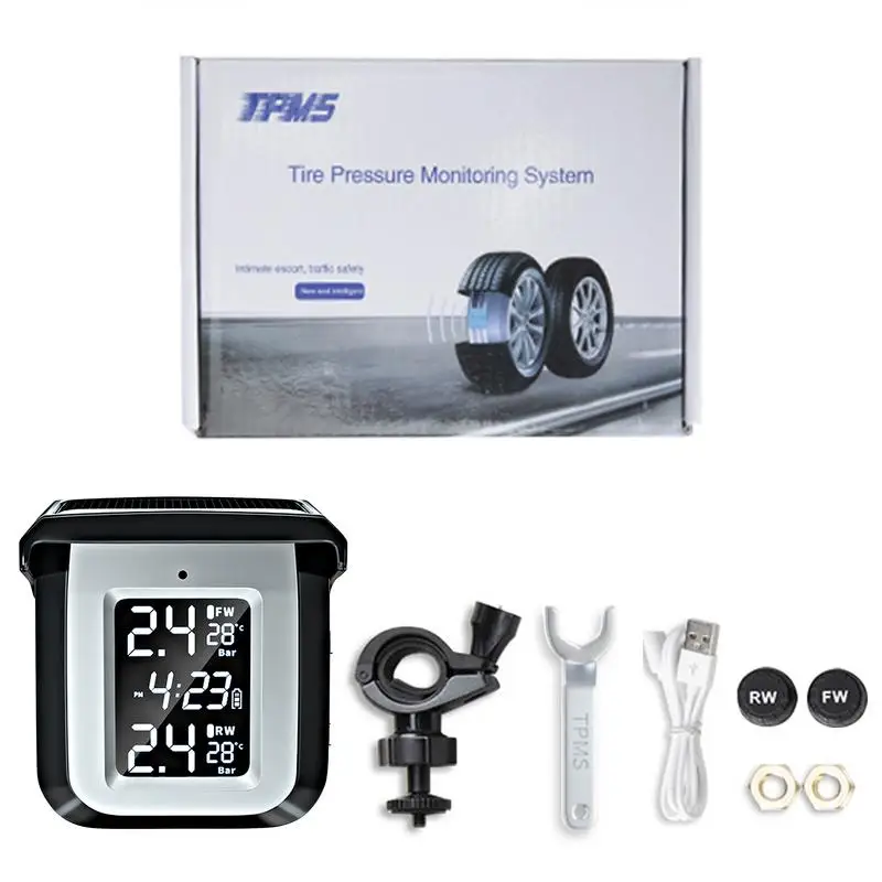 Motorfiets Bandenspanning Sensor Motorfietsen Draadloze Tpms Met Display Real-Time Monitoring Systeem Voor Tweewielige Motorvoertuigen
