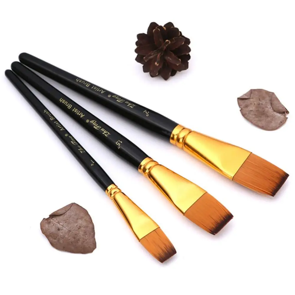 3pcs/set Multifunctional Painting Brush Set Professional Nylon Hair Watercolor Drawing Brushes Comfortable Grip Wooden Handle