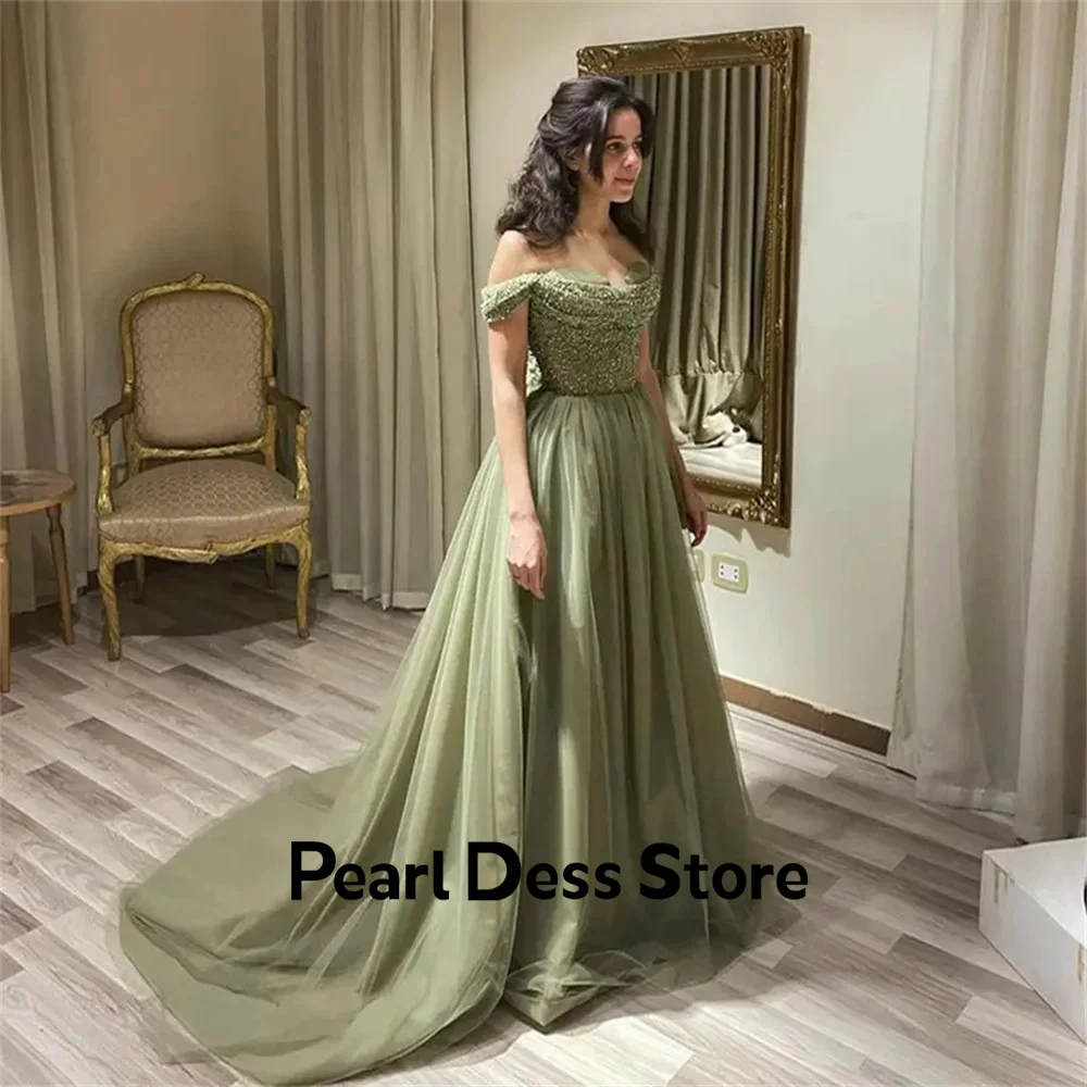 Sequins Luxurious Evening Dresses 2024 Luxury Line A Green Elegant Dresses for Women Gala Party Dress Ball Gowns Amanda Novias