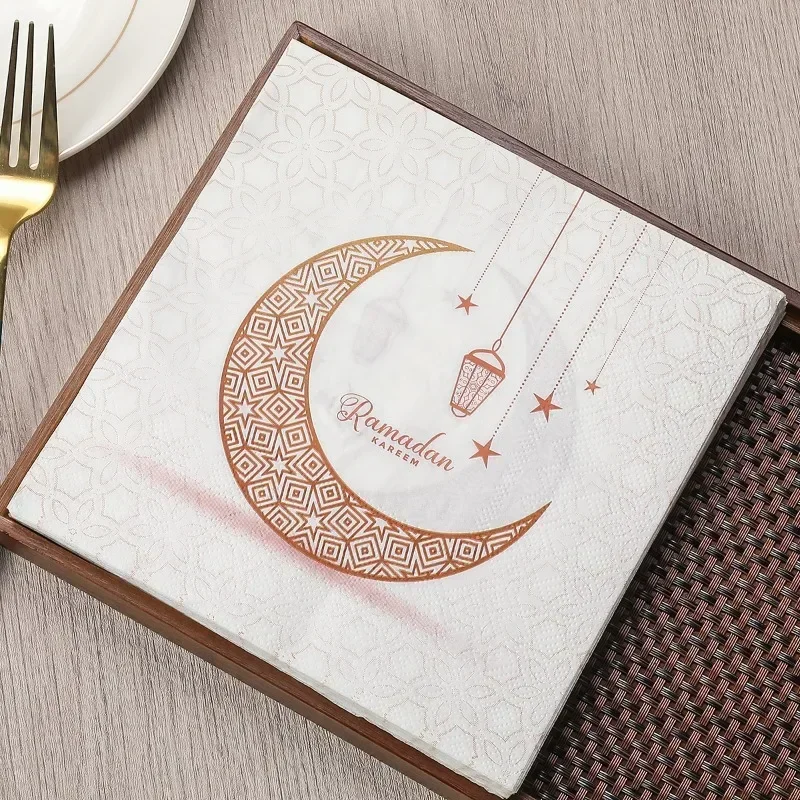 10/20pcs 33cm 2-Ply Golden Moon Printed Napkins Ramadan Festival Decorative Paper Butterfly Bone Bart Paper Wine Glass Flower