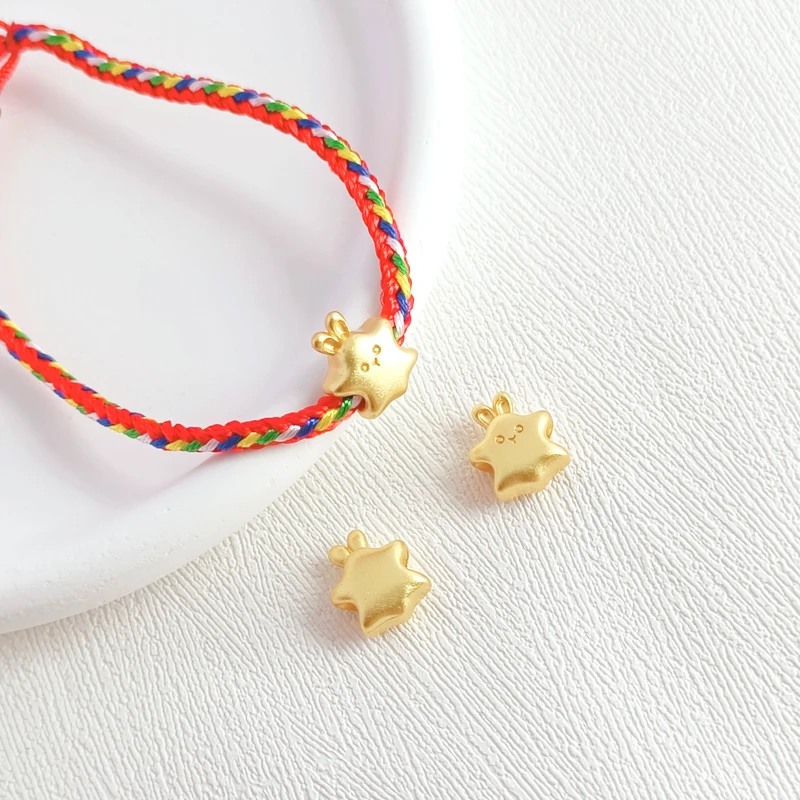 2 Pieces Sand Gold Large Hole Beads, Star Rabbit Spacer Beads, Scattered Beads, Handmade DIY Leather Rope Accessories Materials