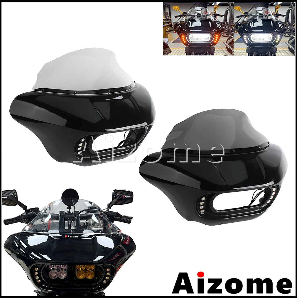 

Shark Headlight Fairing Motorcycle Led Turn Signal Light DRL Fairing Wind Screen For Harley Softail Fat Bob FXFBS FXFB 2018-2025