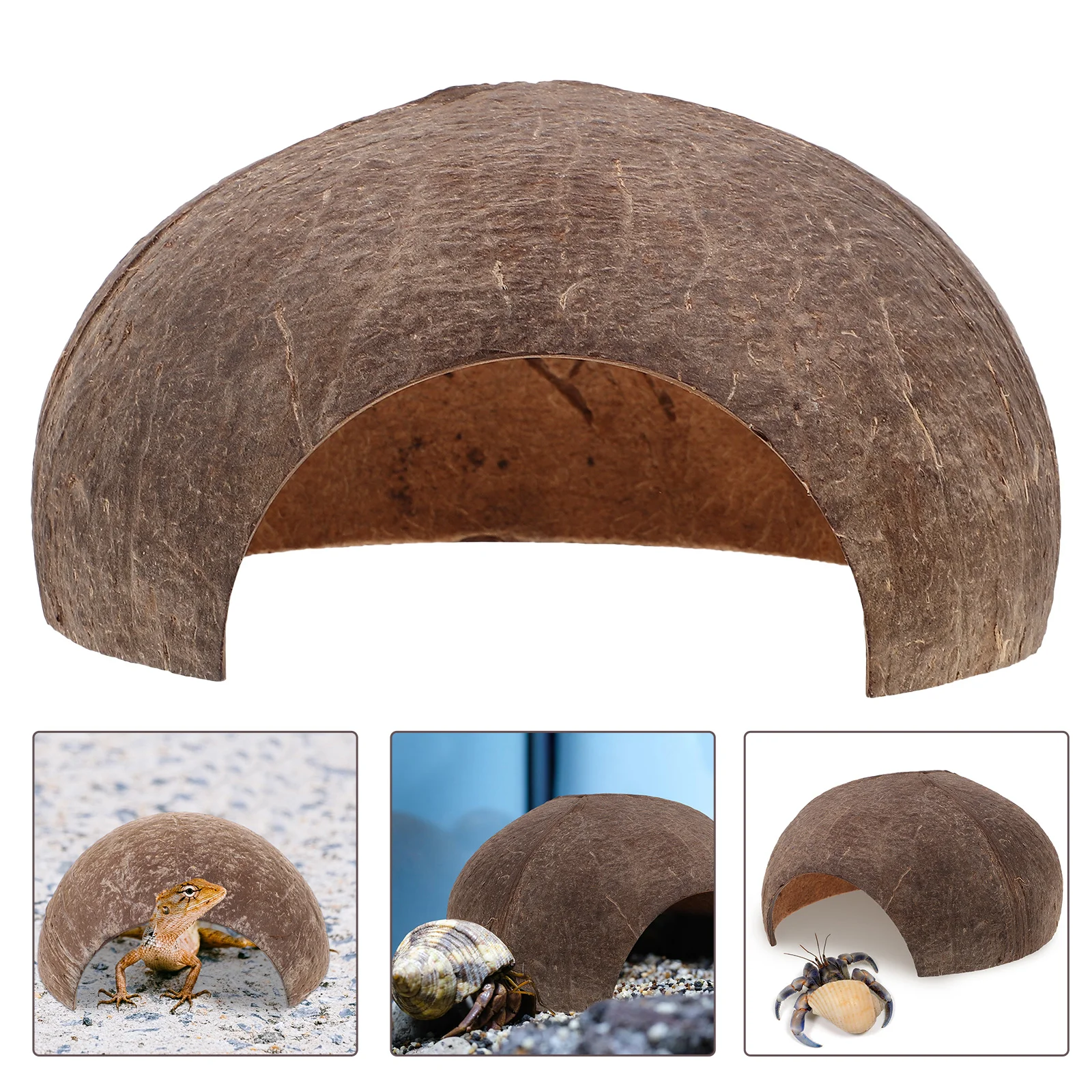 Coconut Shell Shelter Fish Hide Reptiles Tank Cave Toy Animals Fogger Hideout House for Birds Turtle Rocks Wooden Frog Habitat images - 6