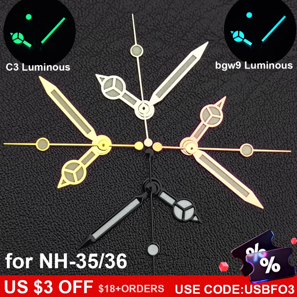 

Silver/Gold/Rose gold Watch Hands Green Cyan Luminous Fit NH35 NH36 Watches Movement Accessory Part