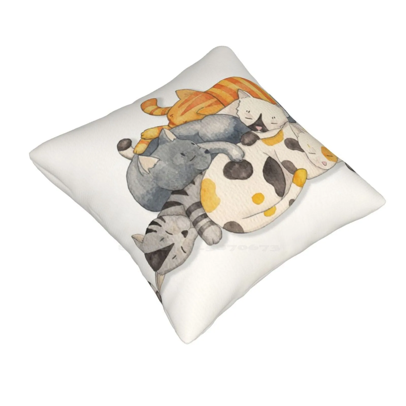 Cat Nap ( Siesta Time ) Funny Cute Decor Square Pillowcase Cats Catlover Sleep Siesta Catnap Orange Grey White Dots Spots