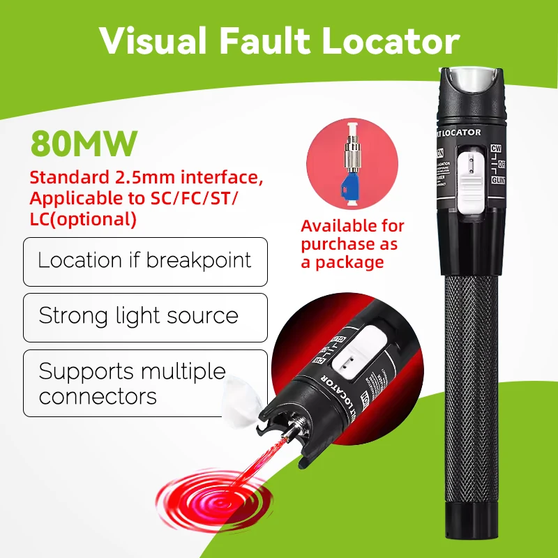 COMPTYCO 80MW Visual Fault Locator 80MW Fiber Optic Red Light Pen Red Light Source Test Pen VFL 80KM with FC-LC Adapter