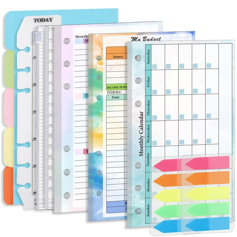 A6 Binder sostituzione Core Kit colorato A6 Planner Refill Kit 82 fogli 2024 mensile settimanale Planner calendario inserti 6 fori