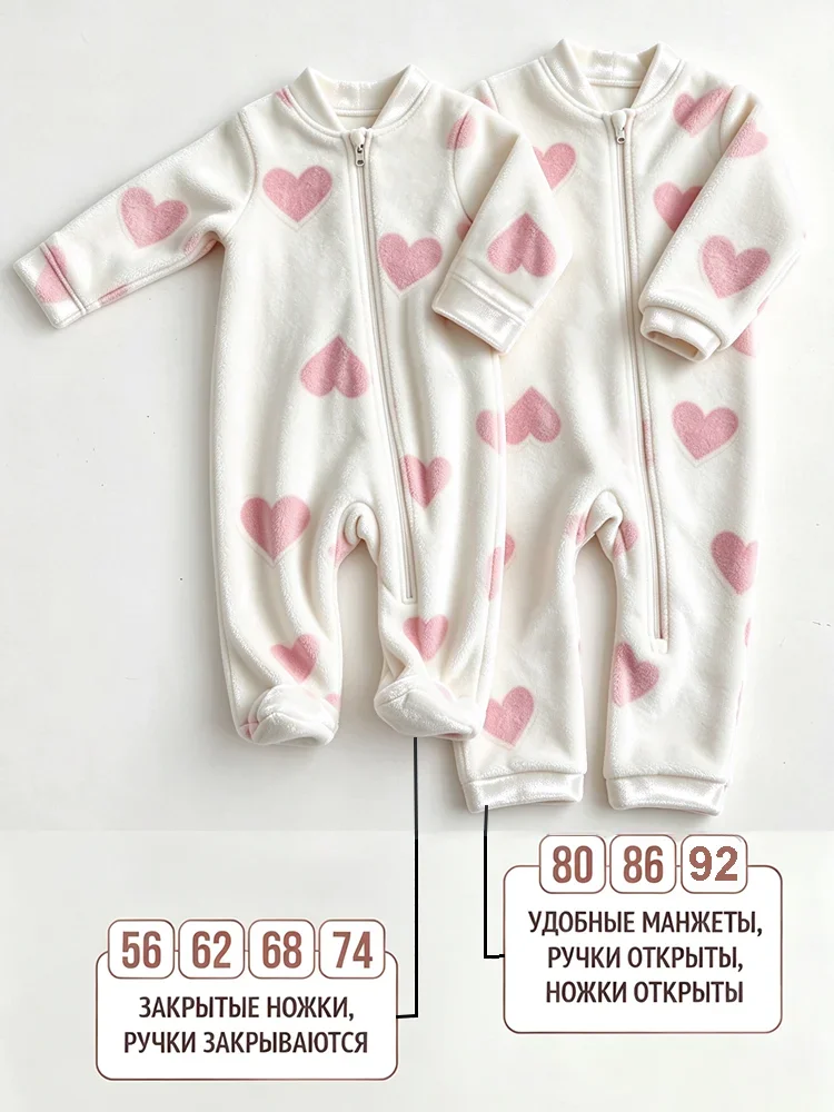 Cute Baby Fleece Romper Newborn Footed Zipper Jumpsuit Warm Soft Cartoon Print Infant Onesie Sleepwear Pajamas