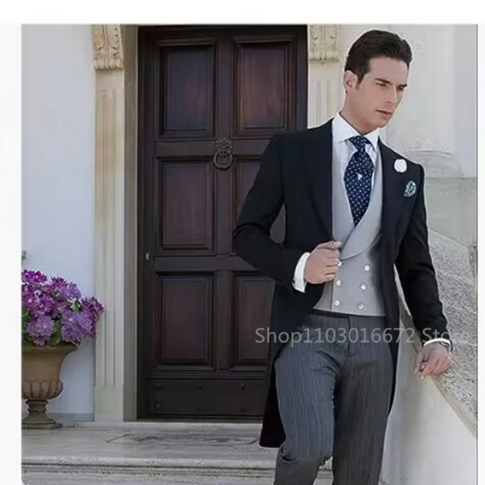 Blazer de cola larga de 3 piezas para hombre, traje para fumar para fiesta de boda, chaqueta masculina de moda, abrigo, ropa Formal informal