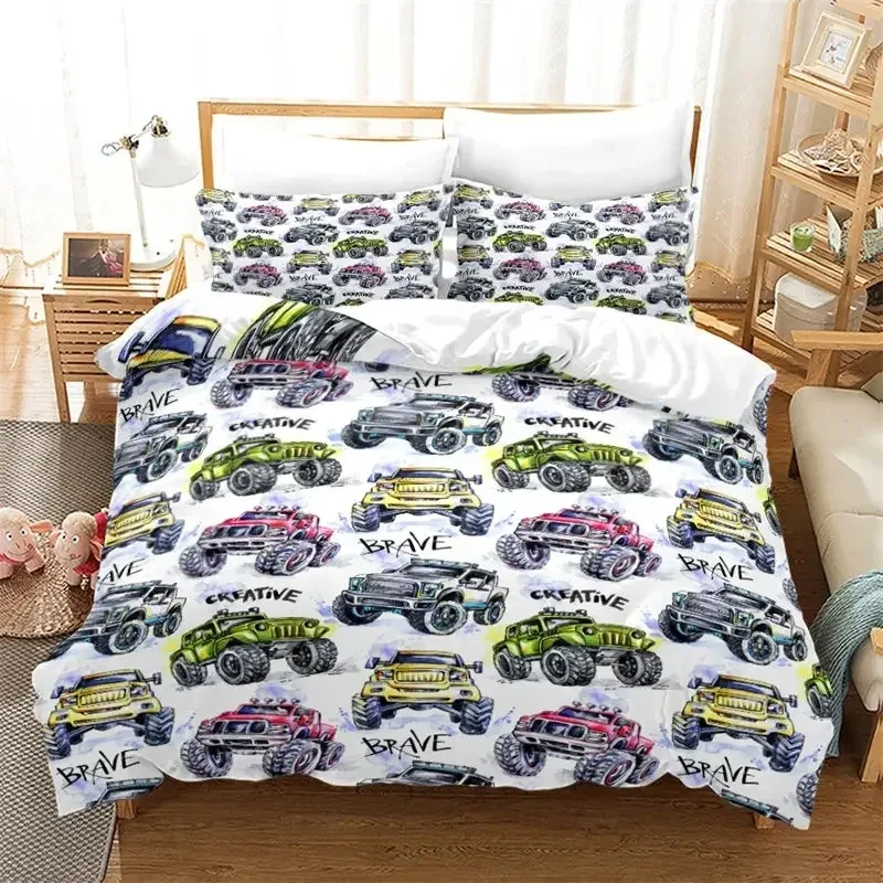 

Monster Truck Cool Vehicle Bedding Set Boys Girls Twin Queen Size Duvet Cover Pillowcase Bed Adult Fashion Home Textileextile