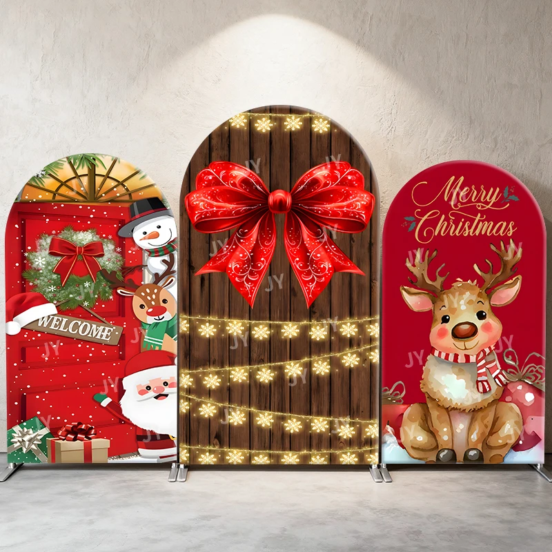 

Christmas Arch Backdrop Cover Santa Snowman Reindeer Bow Festive Holiday Party Decoration Photo Booth Background Event Supplies